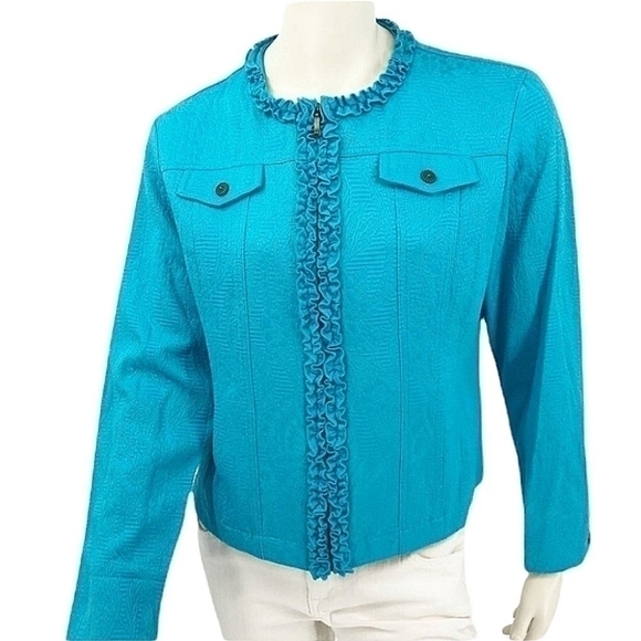 Ruby Rd. Jackets & Blazers - Ruby Rd Women's 12 Teal Ruffled Long Sleeve Jacket
